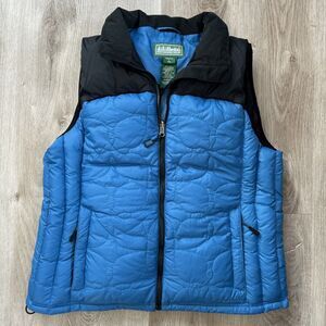 LL Bean Puffer Vest Womens Large Blue Black Goose Down Quilted Full Zip Jacket